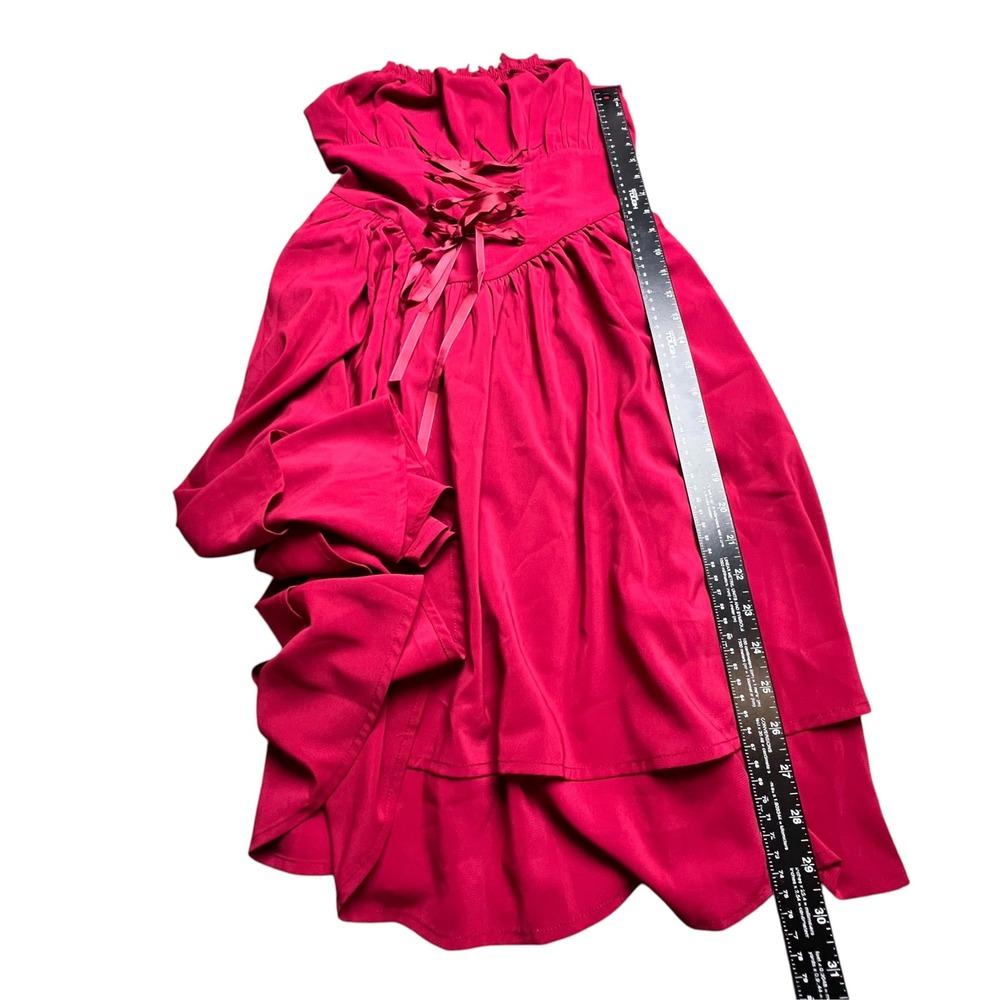Scarlett Darkness Red Corset Lace Up Midi Dress Smocked Back Gothic Cottagecore - Picture 11 of 11
